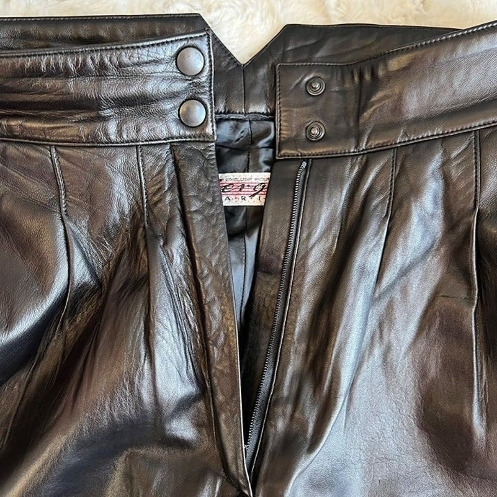 Vintage Serge Black Leather Straight Leg Pants SIze 10 - Picture 7 of 12